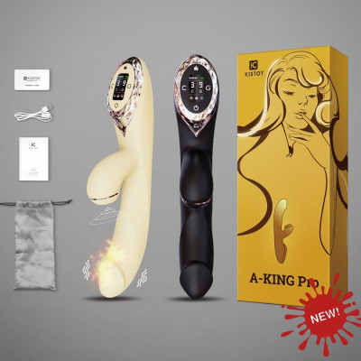 Вакуумний вібратор-кролик з підігрівом KisToy A-King Pro Yellow, з LED-екраном Вакуумний вібратор-кролик з підігрівом KisToy A-King Pro Yellow, з LED-екраном