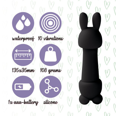Міні-вібратор FeelzToys Mister Bunny Black з двома насадками Міні-вібратор FeelzToys Mister Bunny Black з двома насадками